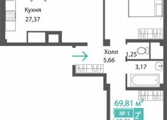 Продаю двухкомнатную квартиру, 69.8 м2, село Мирное