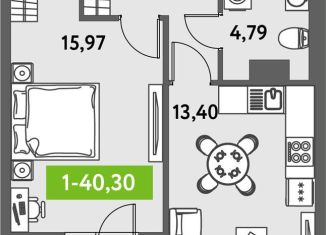1-ком. квартира на продажу, 40.3 м2, Санкт-Петербург, муниципальный округ Звёздное