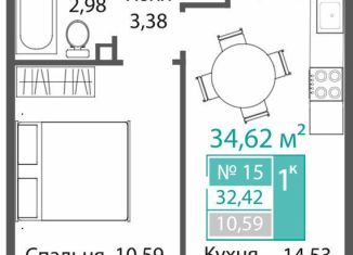 Продаю 1-ком. квартиру, 32.4 м2, село Мирное