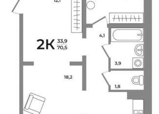 Продается 2-ком. квартира, 70.5 м2, Новосибирск, Беловежская улица, 1С, метро Студенческая