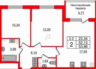 Продам 2-комнатную квартиру, 53.9 м2, Санкт-Петербург, Пулковское шоссе, 99к4, Пулковское шоссе