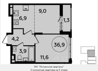 Продается 2-комнатная квартира, 36.9 м2, поселение Сосенское, жилой комплекс Испанские Кварталы 2, к8.1, ЖК Испанские Кварталы 2