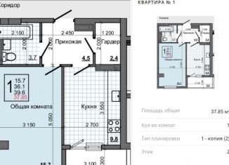 Продается 1-комнатная квартира, 37.9 м2, село Белоглинка, ЖК Грэсовский, Парковая улица, 2к2