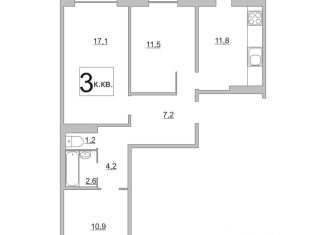3-комнатная квартира на продажу, 69.9 м2, Псков, Гдовская улица, 24, ЖК Сиреневый Парк