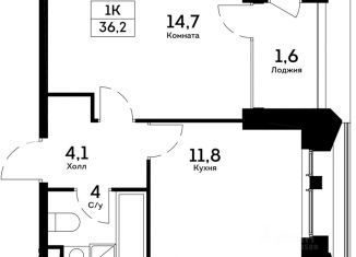 Однокомнатная квартира на продажу, 36.2 м2, Москва, ЖК Квартал Нау, Проектируемый проезд № 4062, 6с12