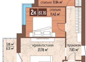 Продам двухкомнатную квартиру, 61.2 м2, Калининградская область