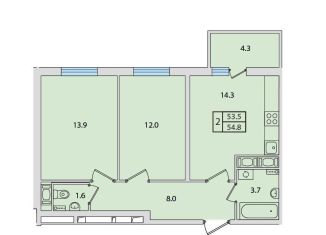 2-комнатная квартира на продажу, 54.8 м2, Санкт-Петербург, метро Проспект Ветеранов, бульвар Новаторов, 73к4А