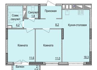Продается двухкомнатная квартира, 55.1 м2, Ижевск, ЖК Утро на Репина, 3