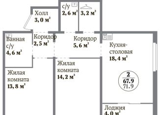 Продам двухкомнатную квартиру, 67.9 м2, Челябинск, ЖК Ньютон