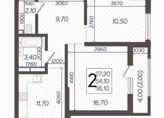 Продажа 2-комнатной квартиры, 56.1 м2, Краснодар, ЖК Новелла, улица Ветеранов, 40лит2