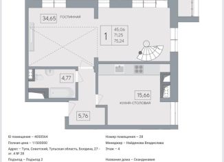 Продажа 2-комнатной квартиры, 120 м2, Тула, улица Болдина, 27, ЖК Скандинавия
