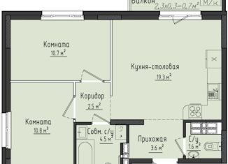 Продается двухкомнатная квартира, 53.3 м2, село Первомайский