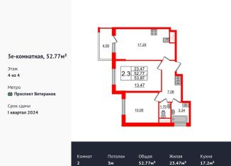 Продам 2-ком. квартиру, 52.8 м2, Санкт-Петербург, ЖК Солнечный Город. Резиденции, Новосергиевская улица, 1к2