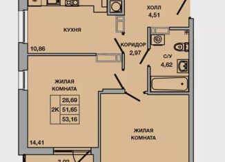 Продается 2-ком. квартира, 53.2 м2, Батайск, ЖК Пальмира 2.0