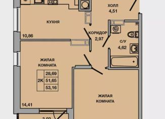 Продаю 2-ком. квартиру, 53.2 м2, Батайск, ЖК Пальмира 2.0