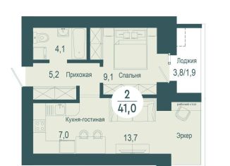 Продается 2-ком. квартира, 41 м2, Красноярск, ЖК Скандис озеро, улица Авиаторов, 18