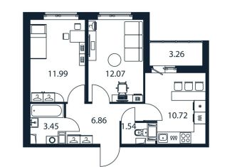 Продается 2-комнатная квартира, 48.3 м2, Мурино