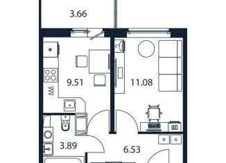 1-комнатная квартира на продажу, 32.1 м2, Мурино