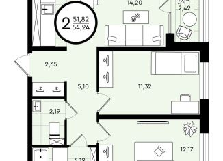 Продам 2-комнатную квартиру, 54.2 м2, Тюмень