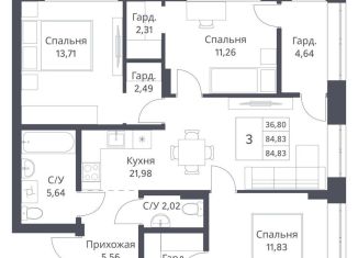 Продается 3-комнатная квартира, 84.8 м2, Новосибирск, метро Заельцовская