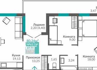 2-ком. квартира на продажу, 69.9 м2, Крым