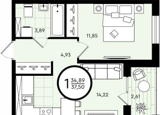 Продам 1-комнатную квартиру, 37.5 м2, Тюмень