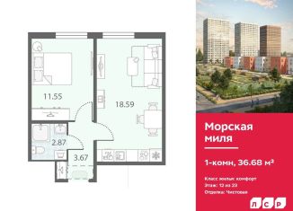 Продаю 1-комнатную квартиру, 36.7 м2, Санкт-Петербург, ЖК Морская миля