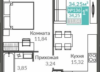 Продаю 1-комнатную квартиру, 34.3 м2, Симферополь, Киевский район