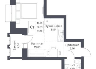 Продам квартиру студию, 35.2 м2, Новосибирск, метро Заельцовская
