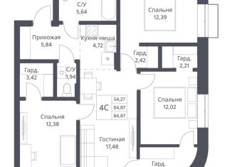 4-ком. квартира на продажу, 84.9 м2, Новосибирск, Калининский район