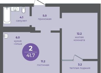 Продам двухкомнатную квартиру, 41.7 м2, Красноярск, улица Кутузова, 1, Кировский район