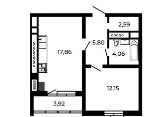 1-комнатная квартира на продажу, 44.4 м2, посёлок Доброград, улица Благополучия, 2к1