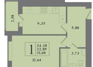 1-комнатная квартира на продажу, 34.2 м2, Калининград, Крейсерская улица, 13к1, Московский район
