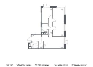 Продается 3-комнатная квартира, 77.1 м2, поселение Мосрентген, многофункциональный комплекс Тропарево Парк, к2.1