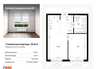 Продается 1-комнатная квартира, 32.8 м2, Москва, жилой комплекс Большая Академическая 85, к3.2