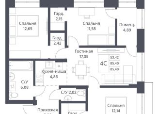 Продается 3-ком. квартира, 85.4 м2, Новосибирск, Калининский район