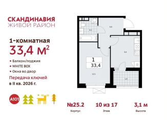Продажа 1-комнатной квартиры, 33.4 м2, Москва, жилой комплекс Скандинавия, 25.2