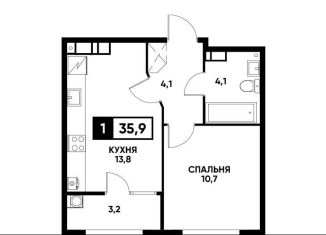 1-комнатная квартира на продажу, 35.9 м2, Ставрополь, микрорайон № 36, улица Андрея Голуба, 10