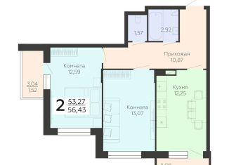 2-комнатная квартира на продажу, 56.4 м2, Воронеж, Советский район