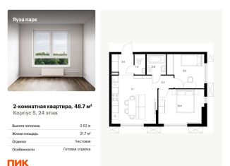 Продажа двухкомнатной квартиры, 48.7 м2, Мытищи, жилой комплекс Яуза Парк, 5