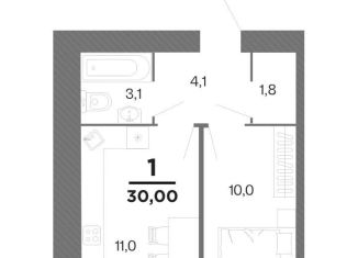 Однокомнатная квартира на продажу, 30 м2, Рязань