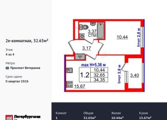 1-комнатная квартира на продажу, 32.7 м2, посёлок Стрельна