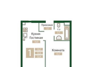 Продается 1-ком. квартира, 32.4 м2, посёлок городского типа Молодёжное