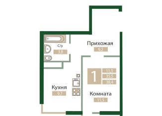 1-комнатная квартира на продажу, 38.4 м2, посёлок городского типа Молодёжное