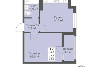 1-комнатная квартира на продажу, 38.8 м2, Ставрополь, микрорайон № 28