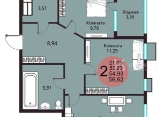 Продажа 2-ком. квартиры, 54.9 м2, Воронеж, Железнодорожный район