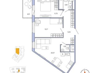 Продам двухкомнатную квартиру, 64.9 м2, городской посёлок Янино-1, улица Рембрандта, 4