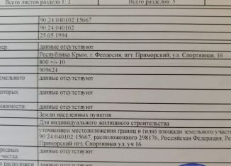 Продам земельный участок, 8 сот., поселок городского типа Приморский, Спортивная улица, 16