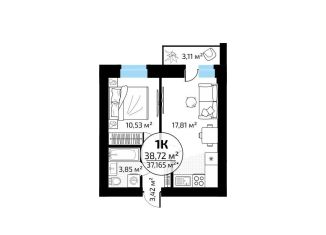 1-комнатная квартира на продажу, 38.7 м2, Самара, метро Юнгородок