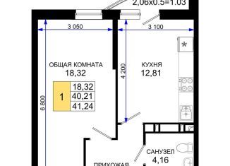 Однокомнатная квартира на продажу, 41.2 м2, Краснодар, микрорайон Завод Радиоизмерительных Приборов